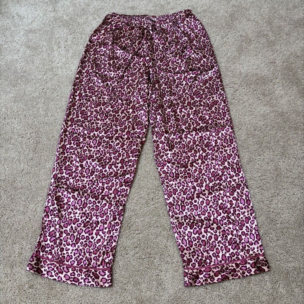 Gilligan & O'Malley Y2K Satin Pajama Pants Pink Leopard Print Women's M